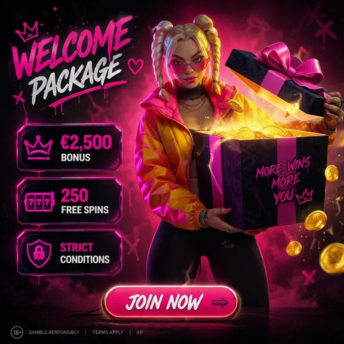 Spieler enthüllt Willkommensbonus-Schatz bei Needforslots mit leuchtender Geschenkbox
